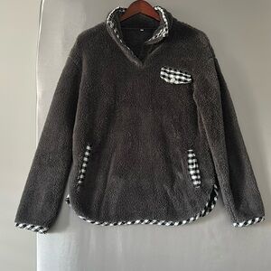 Grey and plaid teddy jacket